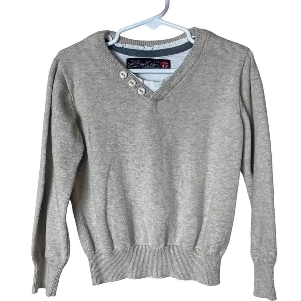 Sovereign Code V Neck Long Sleeve Sweater Oatmeal Size 4T Boys